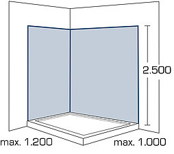 2-1-1_113x100_Aufmass-Duschrueckwaende_1000x1200x2500_Ansicht