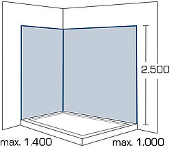 2-1-1_113x100_Aufmass-Duschrueckwaende_1000x1400x2500_Ansicht